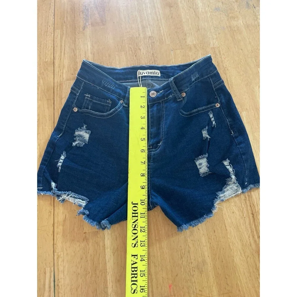 luvamia High Waisted StretchyDistressed Denim Shorts Size S New With Tag